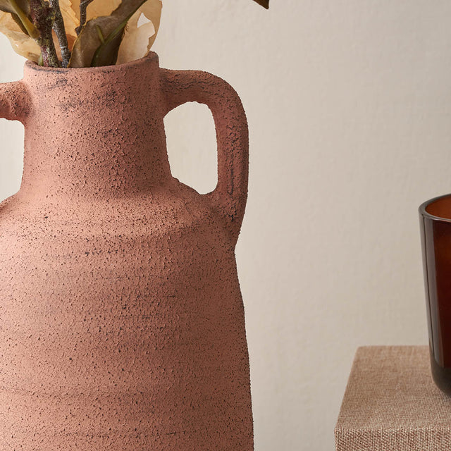 Amos Natural Textured Terracotta Decorative Vase with Handles Medium