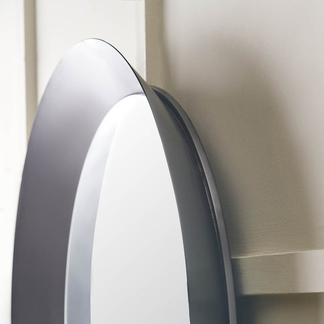 Mirra Graphite Metal Angled Frame Round Mirror Large