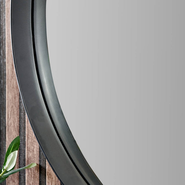 Laila Black Wood Veneer Round Wall Mirror Large