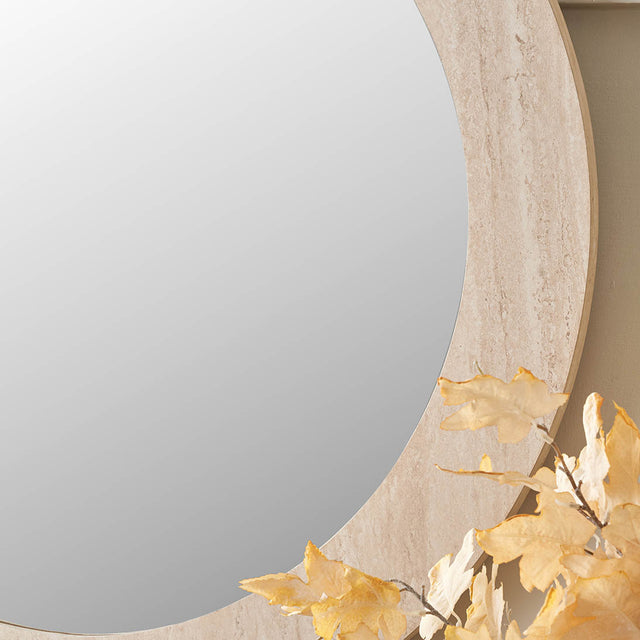 Treviso Travertine Effect Round Wall Mirror