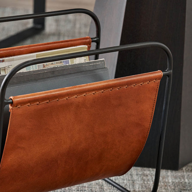 Elizeo Vintage Brown Leather Magazine Rack