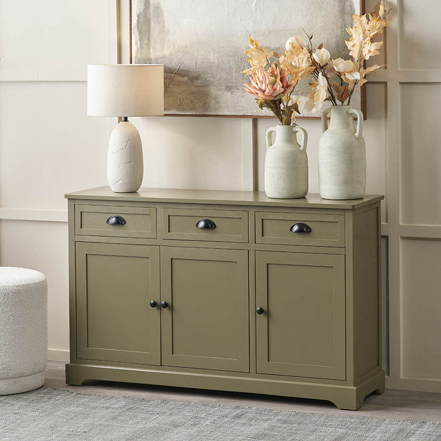 Stockton Olive Green Wood 3 Door 3 Drawer Unit