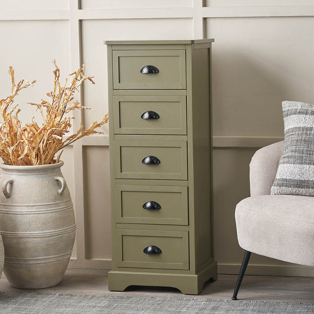 Stockton Olive Wood Drawer Tall Unit