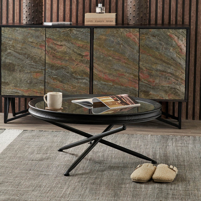 Elwin Clear Glass and Black Fir Wood Effect Coffee Table