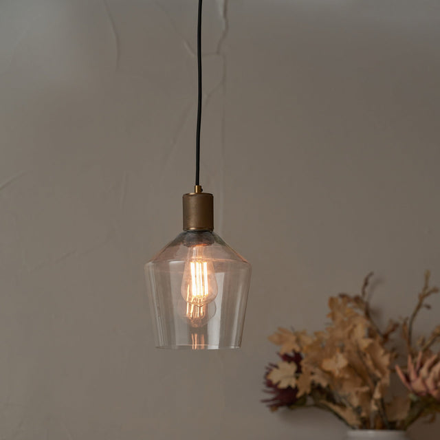 Everett Clear Glass with Antique Brass Fitting Elec Pendant