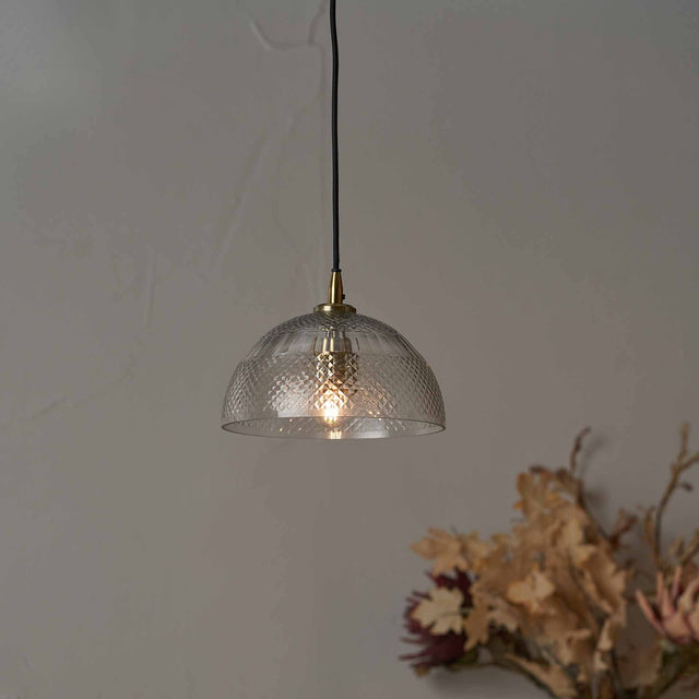 Arielle Diamond Design Clear Handcut Glass Dome Pendant