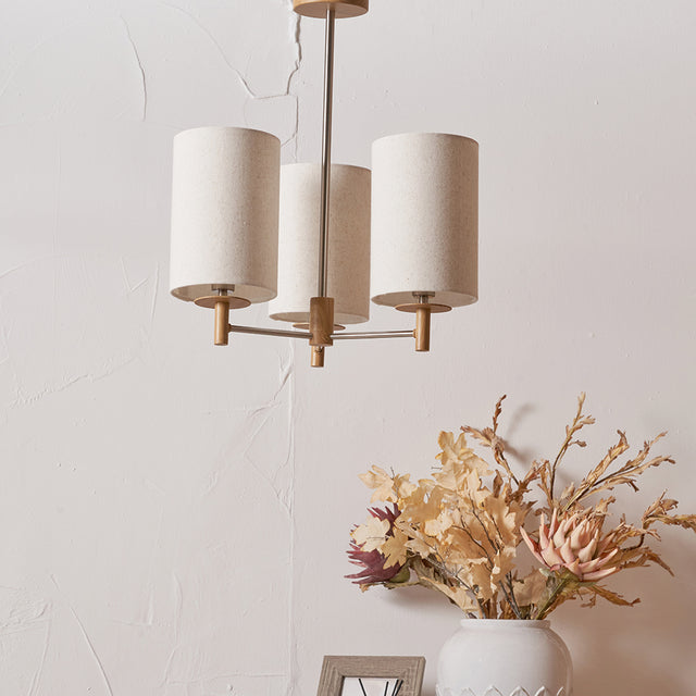 Benton Natural Wood Veneer and Silver 3 Light Pendant