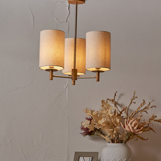 Benton Natural Wood Veneer and Silver 3 Light Pendant