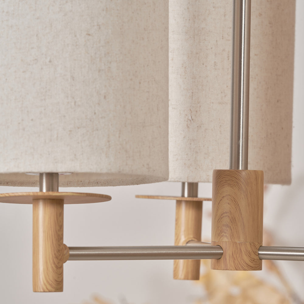 Benton Natural Wood Veneer and Silver 3 Light Pendant