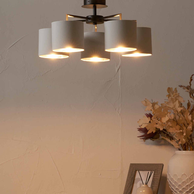 Ailyn 5 Arm Black Semi Flush Ceiling Pendant