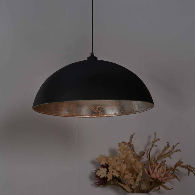 Palmero Matt Black and Silver Leaf Dome Pendant