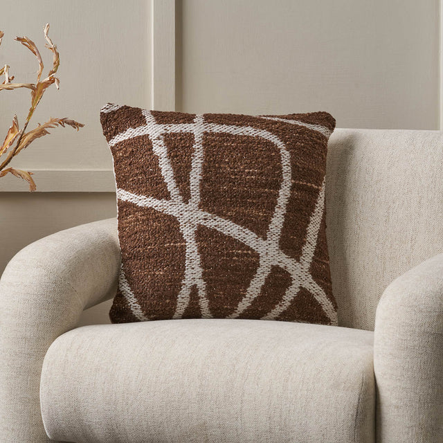 Indoor Outdoor Chocolate Brown and White Abstract Swirl Design Scatter Cushion