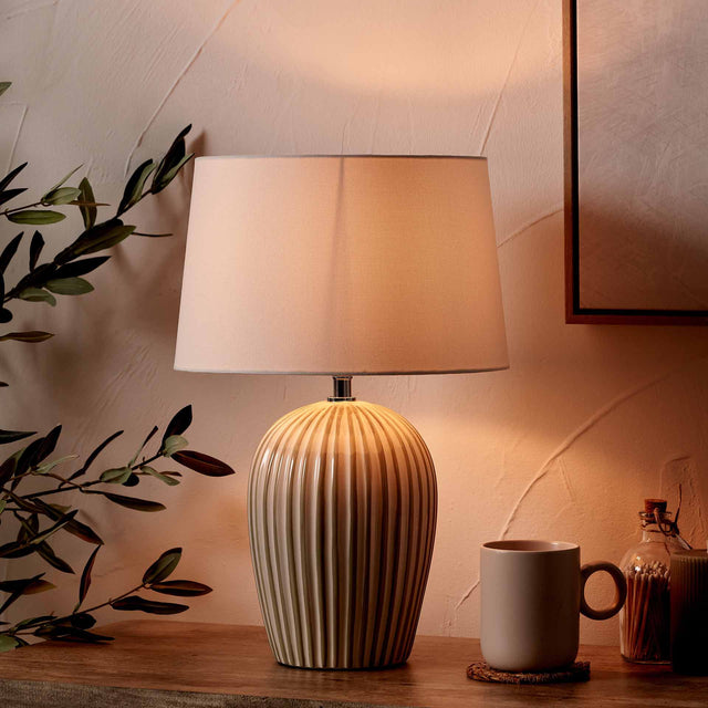 Palma Sage and White Stripe Ceramic Table Lamp