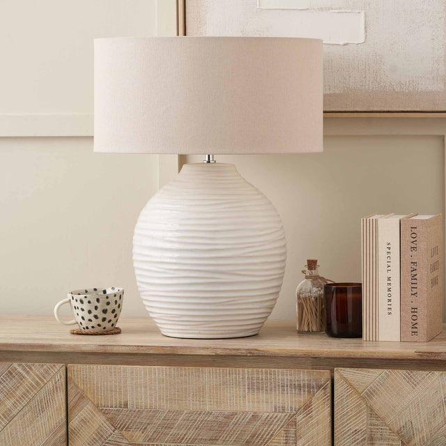 Selene White Grooved Ceramic Table Lamp