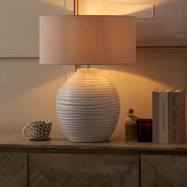 Selene White Grooved Ceramic Table Lamp