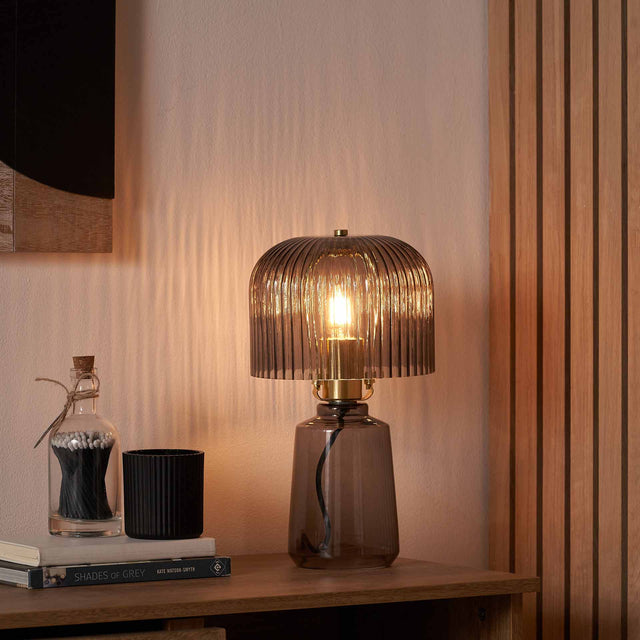 Zaria Grey Ribbed Glass Table Lamp