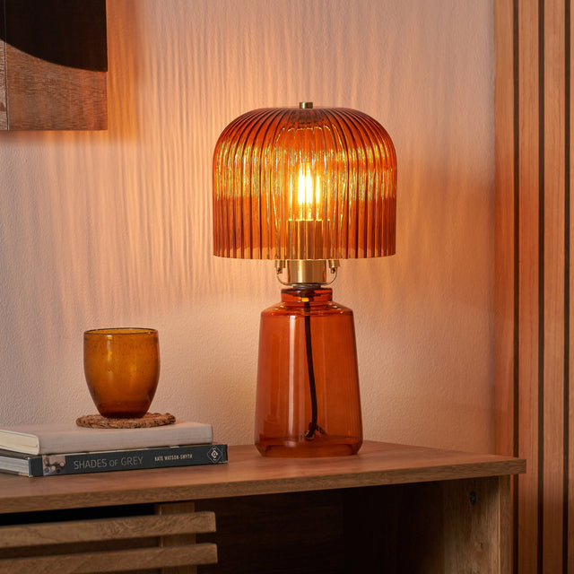 Zaria Orange Ribbed Glass Table Lamp