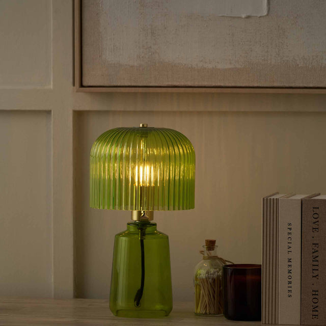 Zaria Spring Green Ribbed Glass Table Lamp