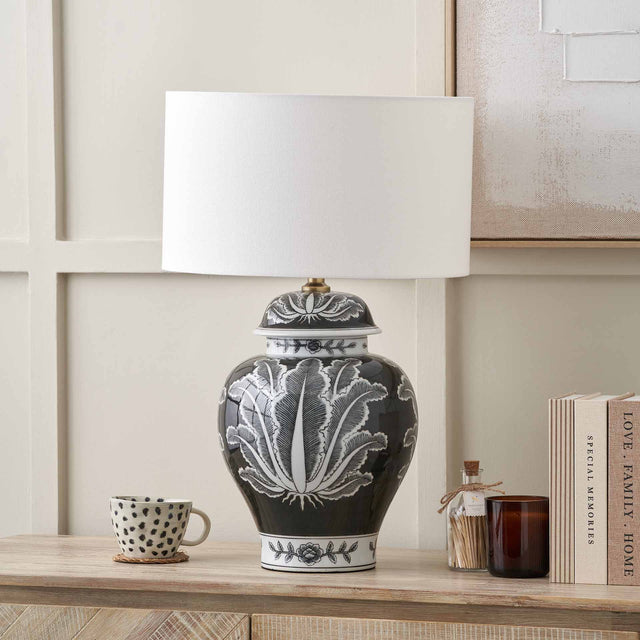 Oria Black and White Feather Ceramic Table Lamp Base