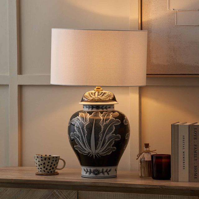 Oria Black and White Feather Ceramic Table Lamp Base