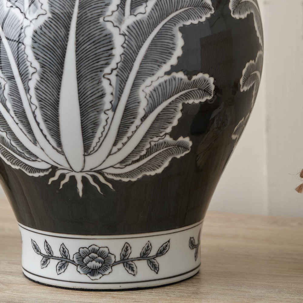 Oria Black and White Feather Ceramic Table Lamp Base