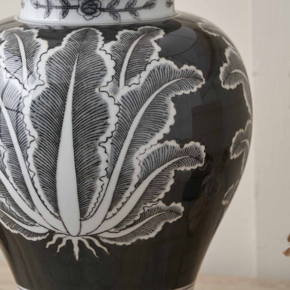 Oria Black and White Feather Ceramic Table Lamp Base