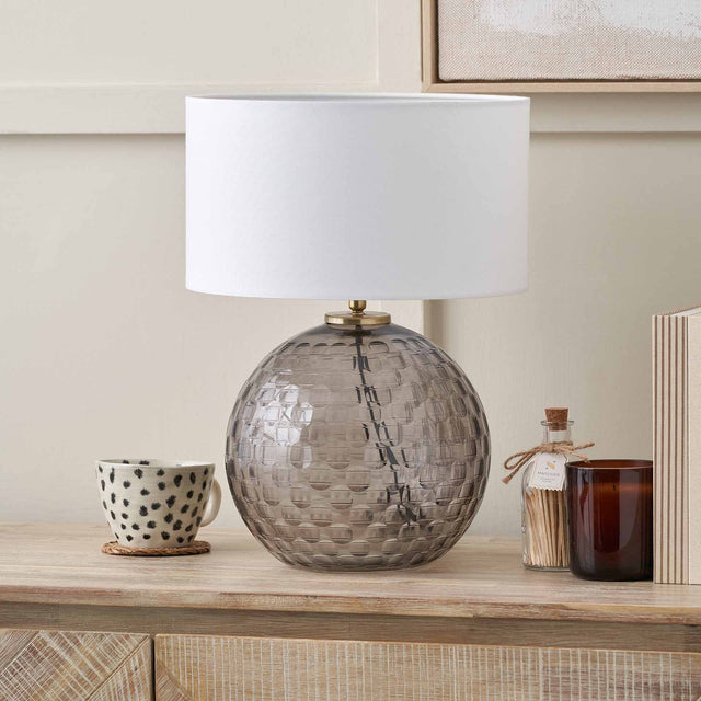 Mirielle Smoke Grey Circle Design Handcut Glass Table Lamp Base