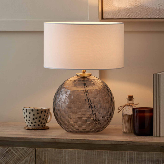 Mirielle Smoke Grey Circle Design Handcut Glass Table Lamp Base