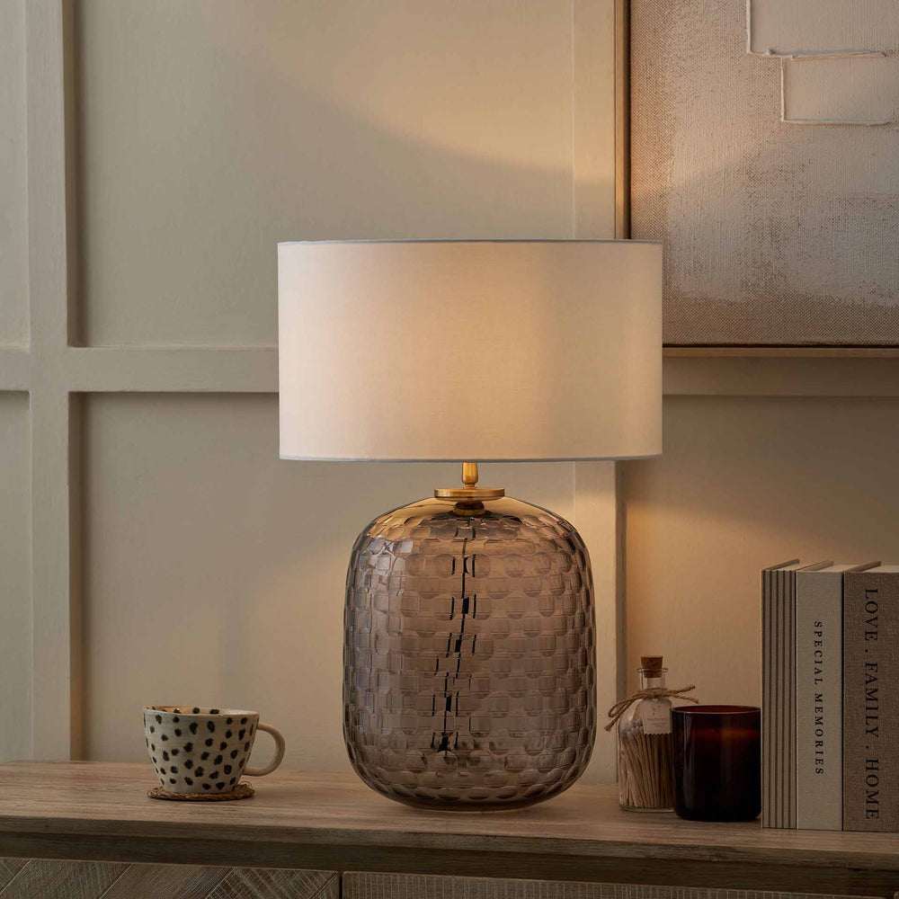 Mirielle Large Smoke Grey Circle Design Handcut Glass Table Lamp Base