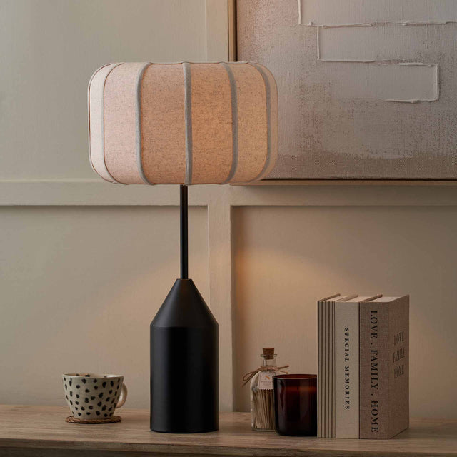 Otis Black and Natural Linen Structured Table Lamp