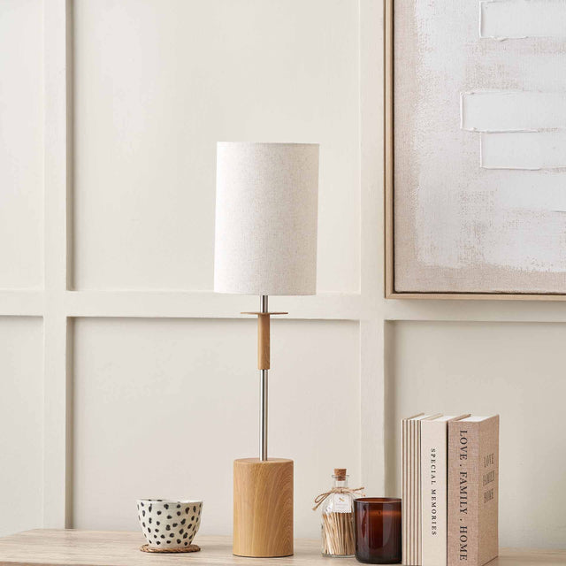 Benton Natural Wood Veneer and Silver Table Lamp
