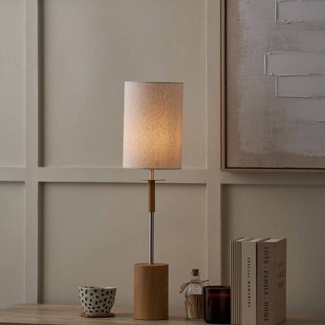 Benton Natural Wood Veneer and Silver Table Lamp