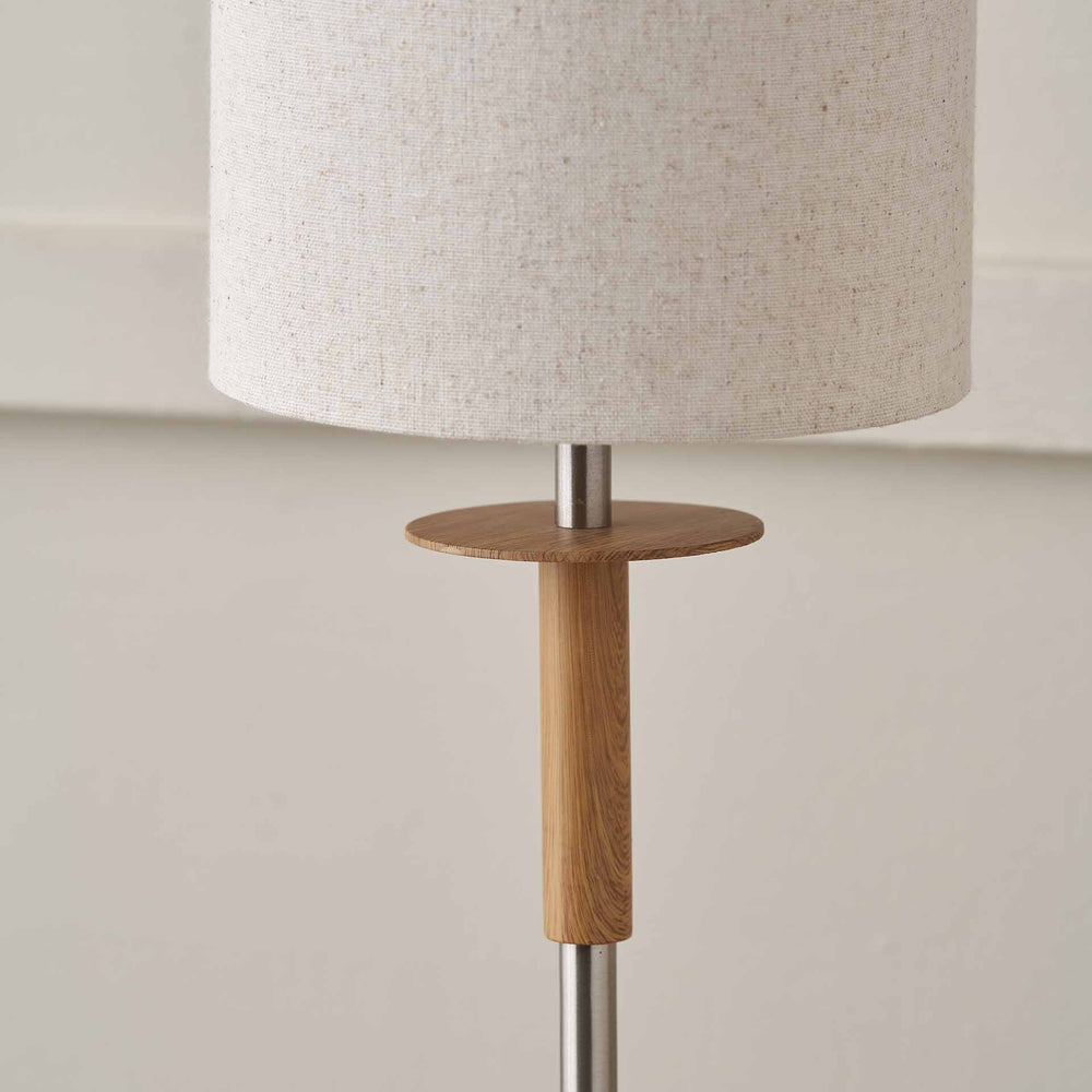 Benton Natural Wood Veneer and Silver Table Lamp
