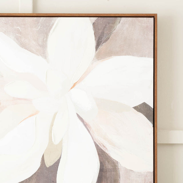 Florae White and Natural Floral Canvas with Oak Effect Frame