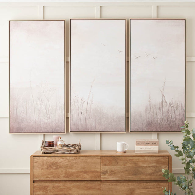 Elva Natural and White Landscape Canvases with Natural Frames S/3