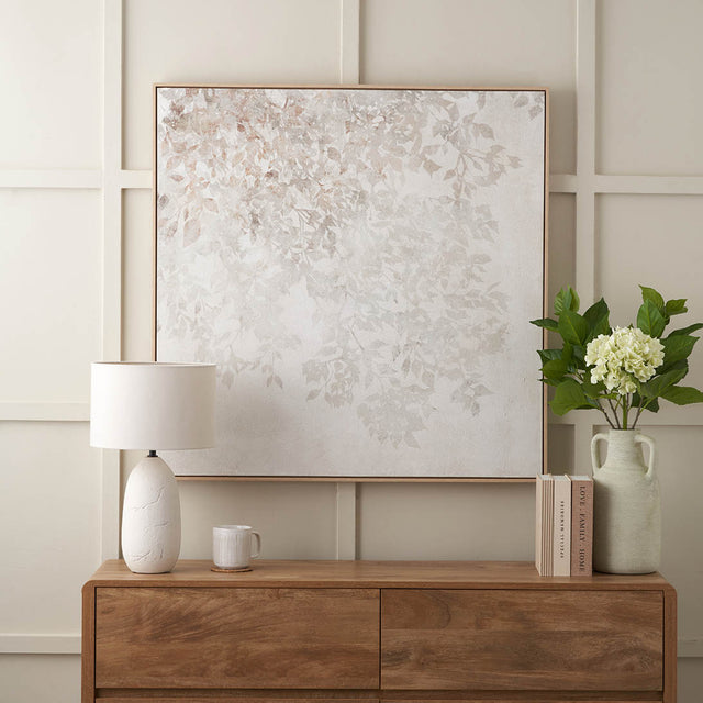 Valea White and Natural Floral Square Canvas with Natural Frame