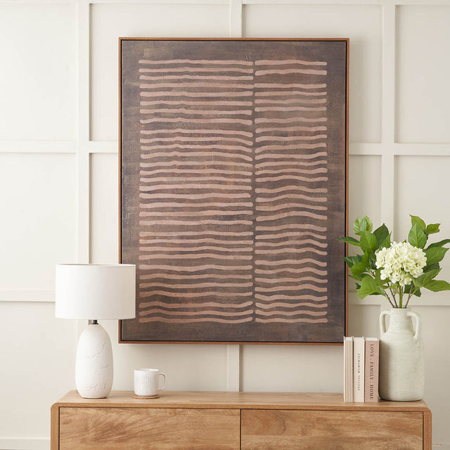 Tova Brown and Natural Linear Design Canvas with Oak Effect Frame