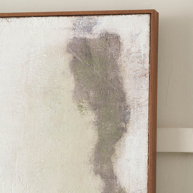 Vika Green and Natural Abstract Square Hessian Canvas with Oak Effect Frame