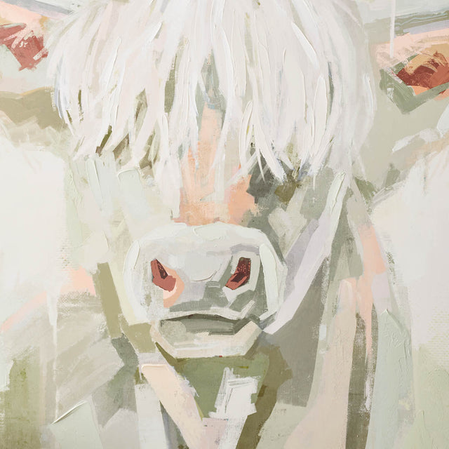 Hamish Sage and Naturals Highland Cow Canvas with Natural Frame