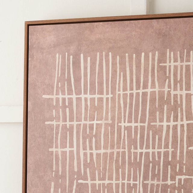 Linea Brown and Natural Abstract Linear Design Canvas with Oak Effect Frame