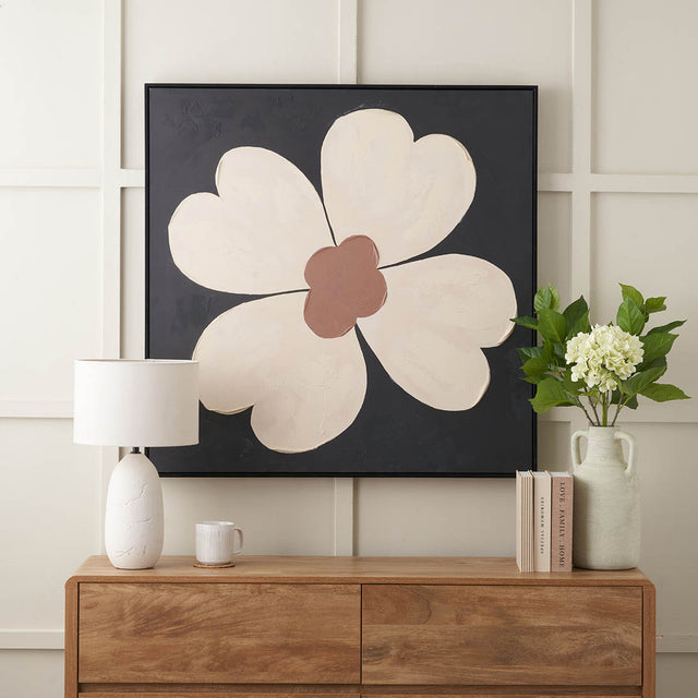 Azaria Brown and Natural Large Flower Design Canvas with Black Frame