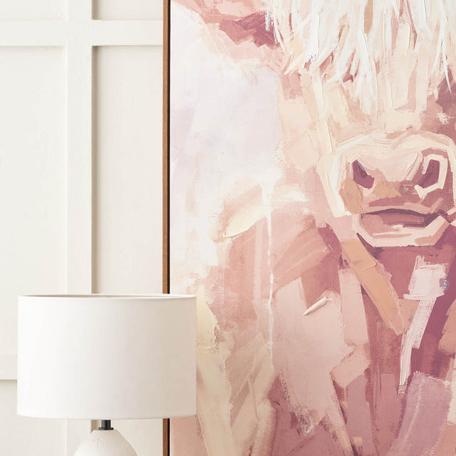 Angus Mulberry and Naturals Highland Cow Canvas with Oak Effect Frame