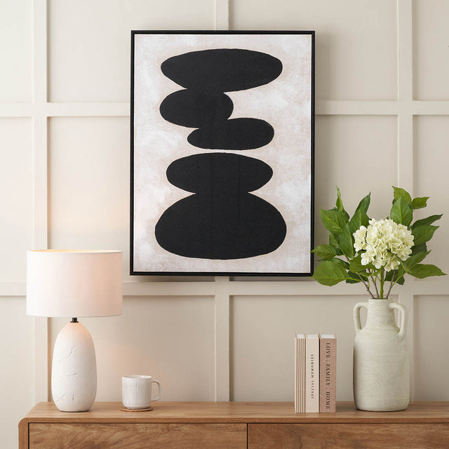 Eben Black and Natural Stone Design Canvas with Black Frame