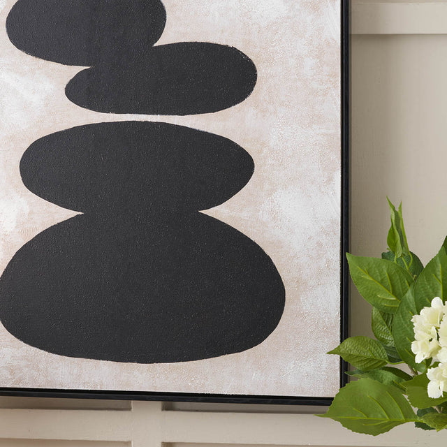 Eben Black and Natural Stone Design Canvas with Black Frame