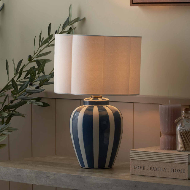 Portia Denim Blue Striped Ceramic Table Lamp Base