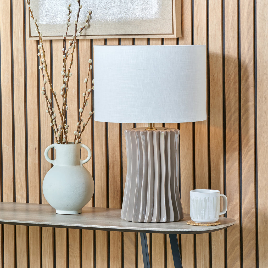 Taupe Pleated Ceramic Table Lamp Base Lighting