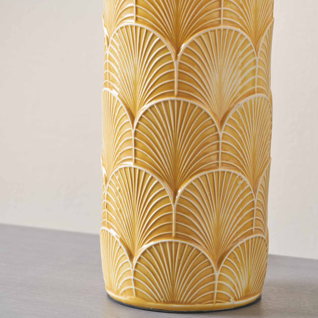 Esther Embossed Mustard Ceramic Bedside Table Lamp Set Of 2