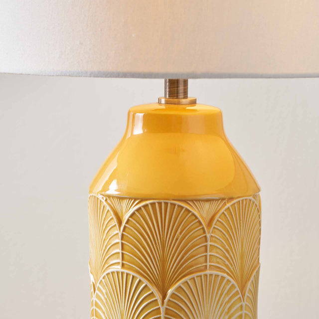 Esther Embossed Mustard Ceramic Bedside Table Lamp Set Of 2