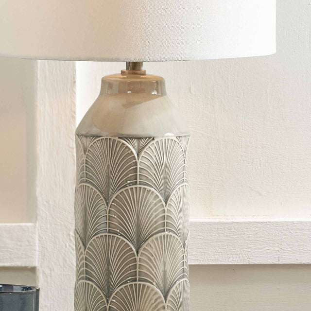 Esther Embossed Ceramic Grey Bedside Table Lamp Set Of 2
