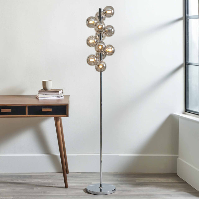 Arbus Smoke Glass Ball & Chrome Floor Lamp